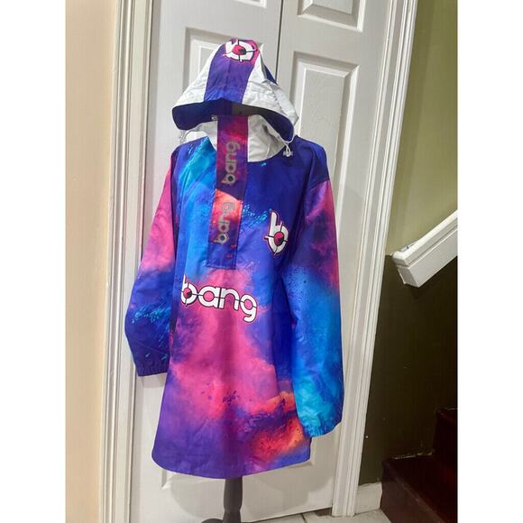 BANG ENERGY TIE DYE WINTER BREAKER RAIN COAT HOODED SZ M/L VERSATILE AESTHETIC - Picture 16 of 16